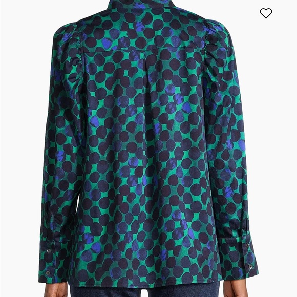 NIC+ZOE Teal and Navy Polka Dot Blouse - Picture 2 of 7